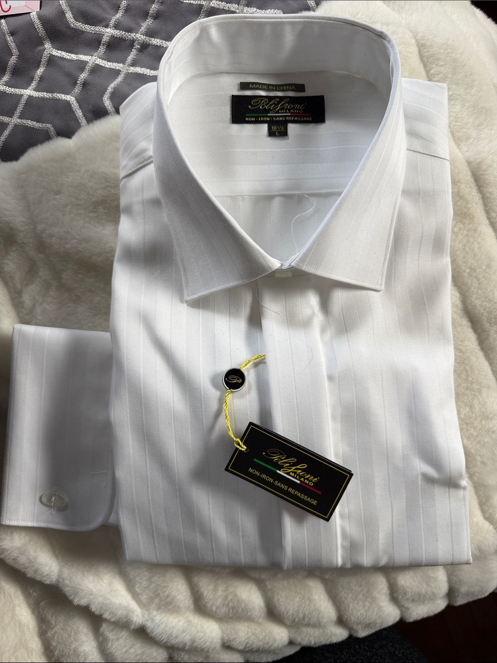 White Men's Dress Shirt - Classic Pinstripe